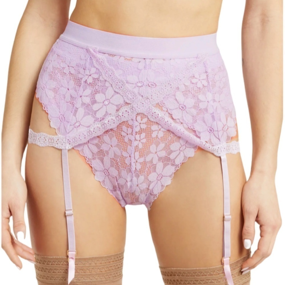 KIB KILO BRAVA Sexy Garter Belt 'Sweet Hitchhiker' Floral Lace Strappy Stretch